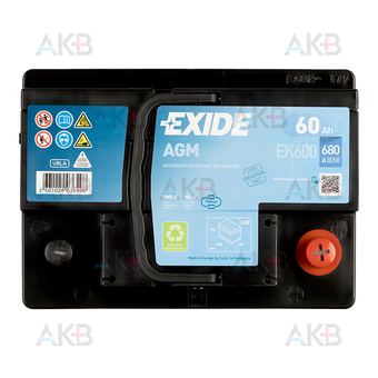 Автомобильный аккумулятор Exide Start-Stop AGM 60R (680А 242x175x190) EK600. Фото 1