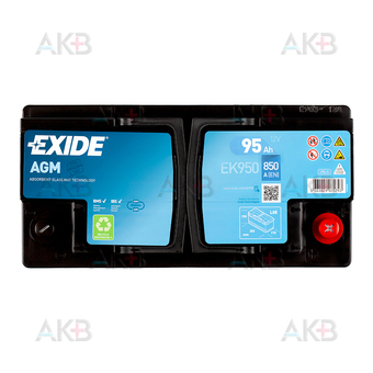 Автомобильный аккумулятор Exide Start-Stop AGM 95R (850А 353x175x190) EK950. Фото 1