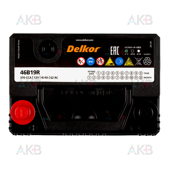 Автомобильный аккумулятор Delkor 46B19R (40L 370A 187x127x227). Фото 1