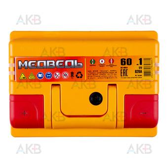 Автомобильный аккумулятор Медведь 60 Ач 620A п.п. (242x175x190) ca/ca silver. Фото 1