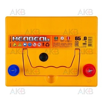 Автомобильный аккумулятор Медведь 75D23L 65 Ач 590A о.п. (230x170x225) ca/ca Silver Asia. Фото 1