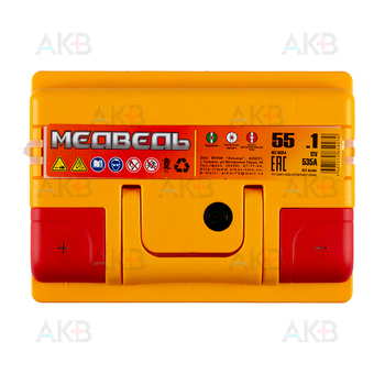 Автомобильный аккумулятор Медведь 55 Ач 535A п.п. (242x175x190) ca/ca silver. Фото 1