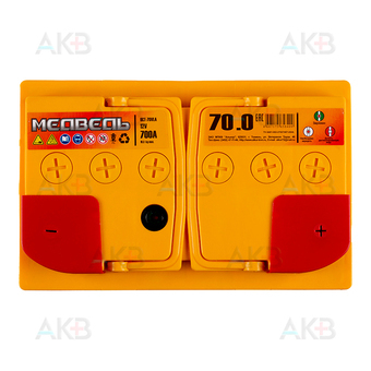 Автомобильный аккумулятор Медведь 70 Ач 700А о.п. низк. (278x175x175) ca/ca silver. Фото 1