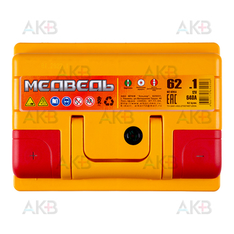 Автомобильный аккумулятор Медведь 62 Ач 640A п.п. (242x175x190) ca/ca silver. Фото 1