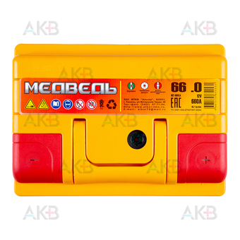 Автомобильный аккумулятор Медведь 66 Ач 660A о.п. (242x175x190) ca/ca silver. Фото 1