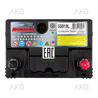 Автомобильный аккумулятор Solite Silver 55B19L 12V 50Ah 410А (187x127x219) о/п. Фото 1