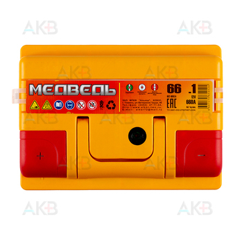 Автомобильный аккумулятор Медведь 66 Ач 660A п.п. (242x175x190) ca/ca silver. Фото 1