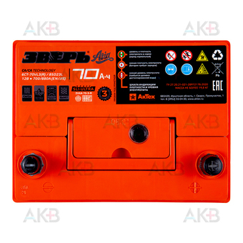 Автомобильный аккумулятор Зверь 85D23L 70Ач 700A обр. пол. (235х175х225) ЗВА 70-З-R. Фото 1