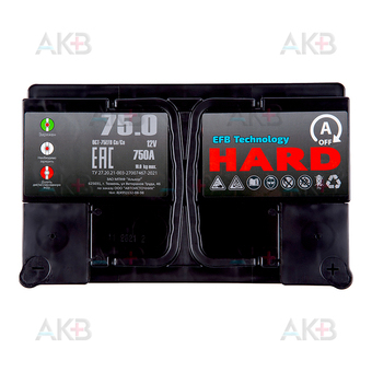 Автомобильный аккумулятор HARD EFB 75 Ач 750A о.п. (278x175x190). Фото 1