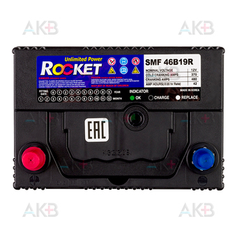 Автомобильный аккумулятор Rocket 46B19R 42Ah 370A (187x127x225) прям. пол.. Фото 1