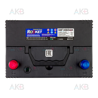 Автомобильный аккумулятор Rocket 80D26AR 62Ah 700A прям. пол. (260x173x205) низкий. Фото 1