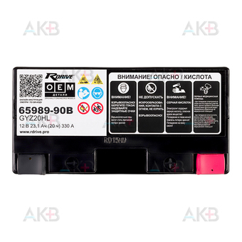 Мото аккумулятор RDrive OEM AGM 65989-90B GYZ20HL 12V 23.1Ah 330А обр. пол. (175x87x155). Фото 1