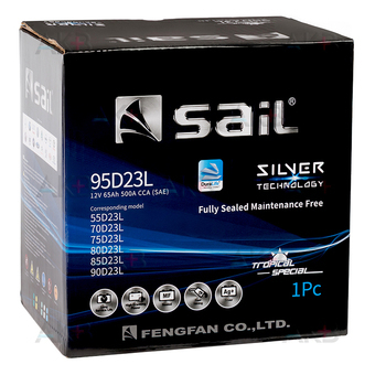 Автомобильный аккумулятор SAIL 95D23L 65 Ач 500A обр. пол. (227x173x225). Фото 1