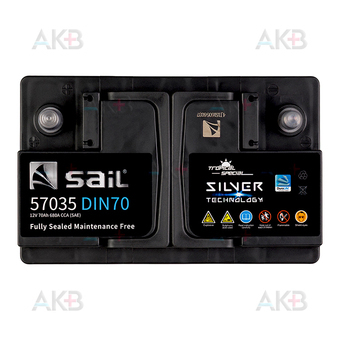 Автомобильный аккумулятор SAIL 70 Ач 680A обр. пол. (278x175x175) 57035. Фото 2