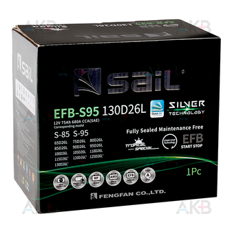 Автомобильный аккумулятор SAIL EFB S95 75 Ач обр. пол. 680А (260x170x225) Start Stop. Фото 1
