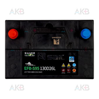 Автомобильный аккумулятор SAIL EFB S95 75 Ач обр. пол. 680А (260x170x225) Start Stop. Фото 2