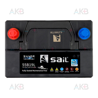 Автомобильный аккумулятор SAIL 55В19L 40 Ач 330A обр. пол. (187x127x225) узкие. клеммы. Фото 1