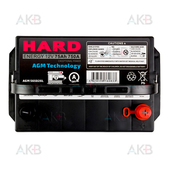 Автомобильный аккумулятор HARD AGM S65D26L 75 Ач 750A обр. пол. (260x170x225) Start Stop. Фото 1