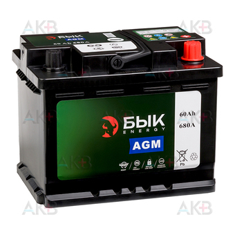 БЫК Energy AGM 60Ah 680A обр. пол. (242x175x190) Start Stop