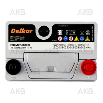 Автомобильный аккумулятор Delkor EFB 60B20L 40 Ач 400A обр. пол. (196x128x227) M42. Фото 3