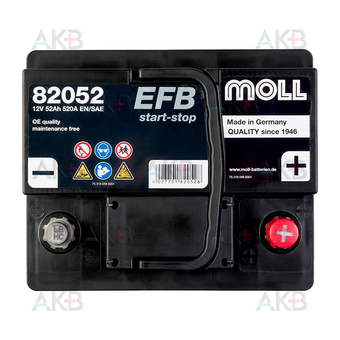 Автомобильный аккумулятор Moll EFB Start-Stop 52 Ач 520A обр. (207x175x190) 82052. Фото 1